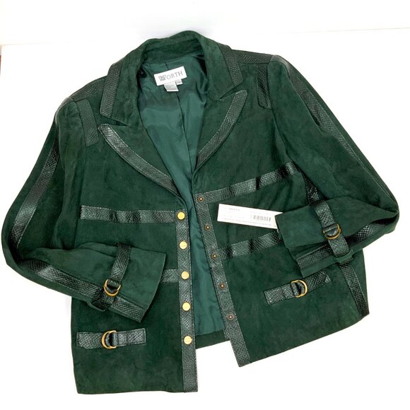New Worth Genuine Suede Leather Dark Green Jacket Size 14 - Picture 12 of 16